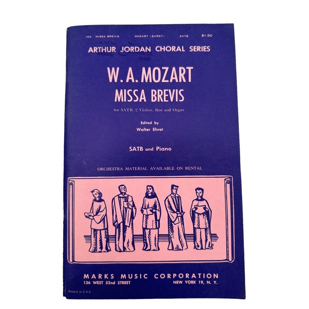 Vintage Missa Brevis W A Mozart Choral Music Songbook SATB & Piano